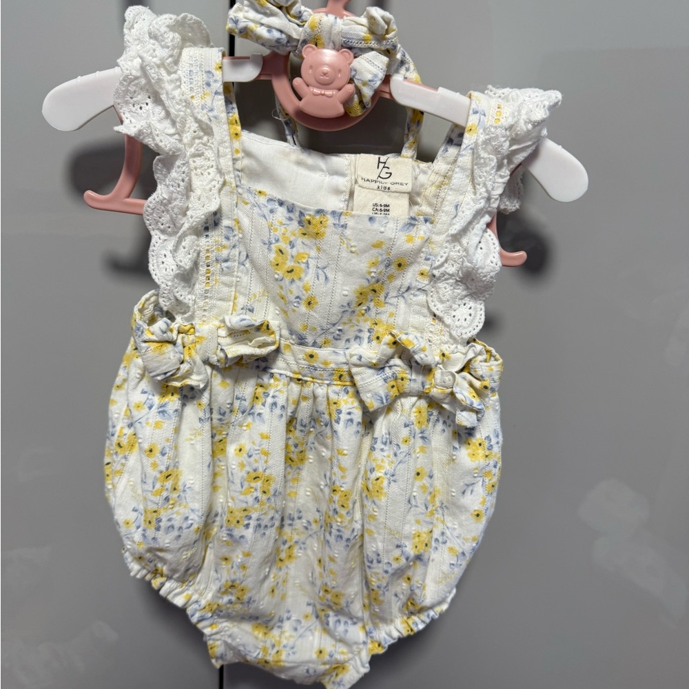 Floral Baby Romper with Headband